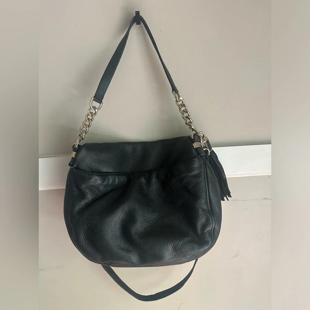 Michael Kors Black Leather Shoulder Hobo with Tassel